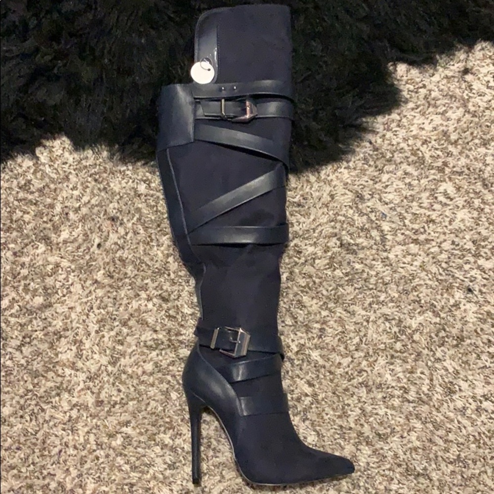 Navy Blue over knee boots
